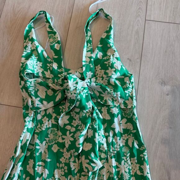 Zara green white floral tie back dress size medium M flowers size m - Picture 5 of 9